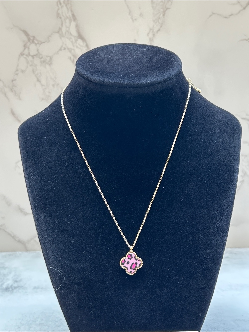 Park Lane Gold-Tone Pink Leopard Clover Necklace & Stud Earrings - Picture 4 of 7
